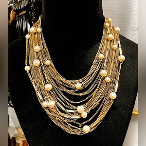 Vintage Gold and Pearl Layered Necklace